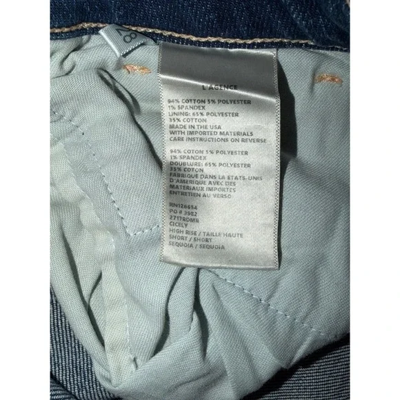 L'AGENCE Cicely High Rise Bermuda Denim Shorts Sequoia Blue Raw Hem 28 2717RDMN - Picture 3 of 4